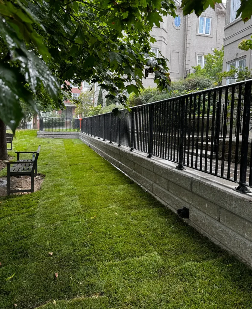 A retaining wall installed for a commercial client by Mutti Landscaping