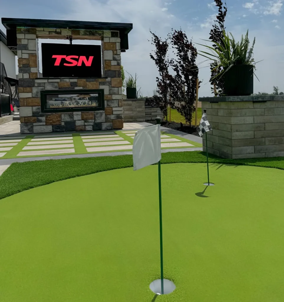 A backyard putting green installation completed by Mutti Landscaping in the Greater Toronto Area (GTA)